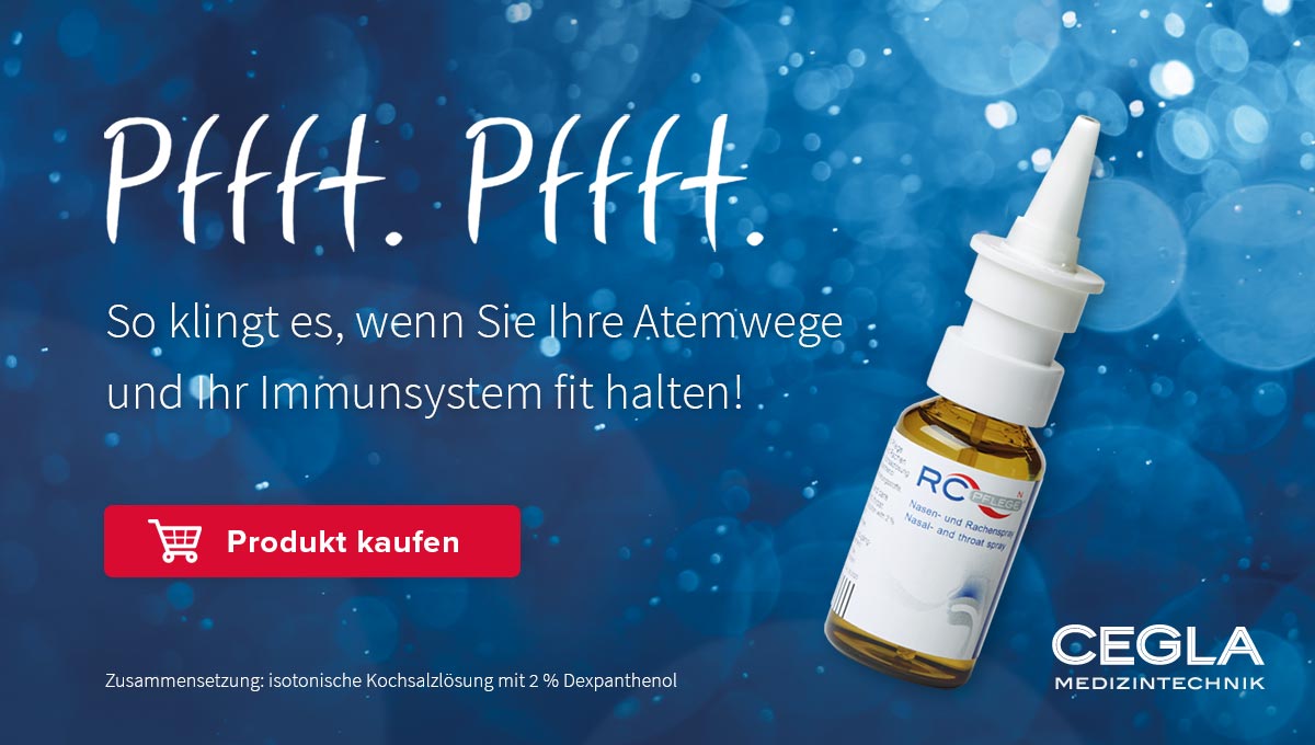 RC-PFLEGE N® Flasche mit deutschem Text und einem roten Knopf mit der Aufschrift „Produkt kaufen“ auf blauem Hintergrund.